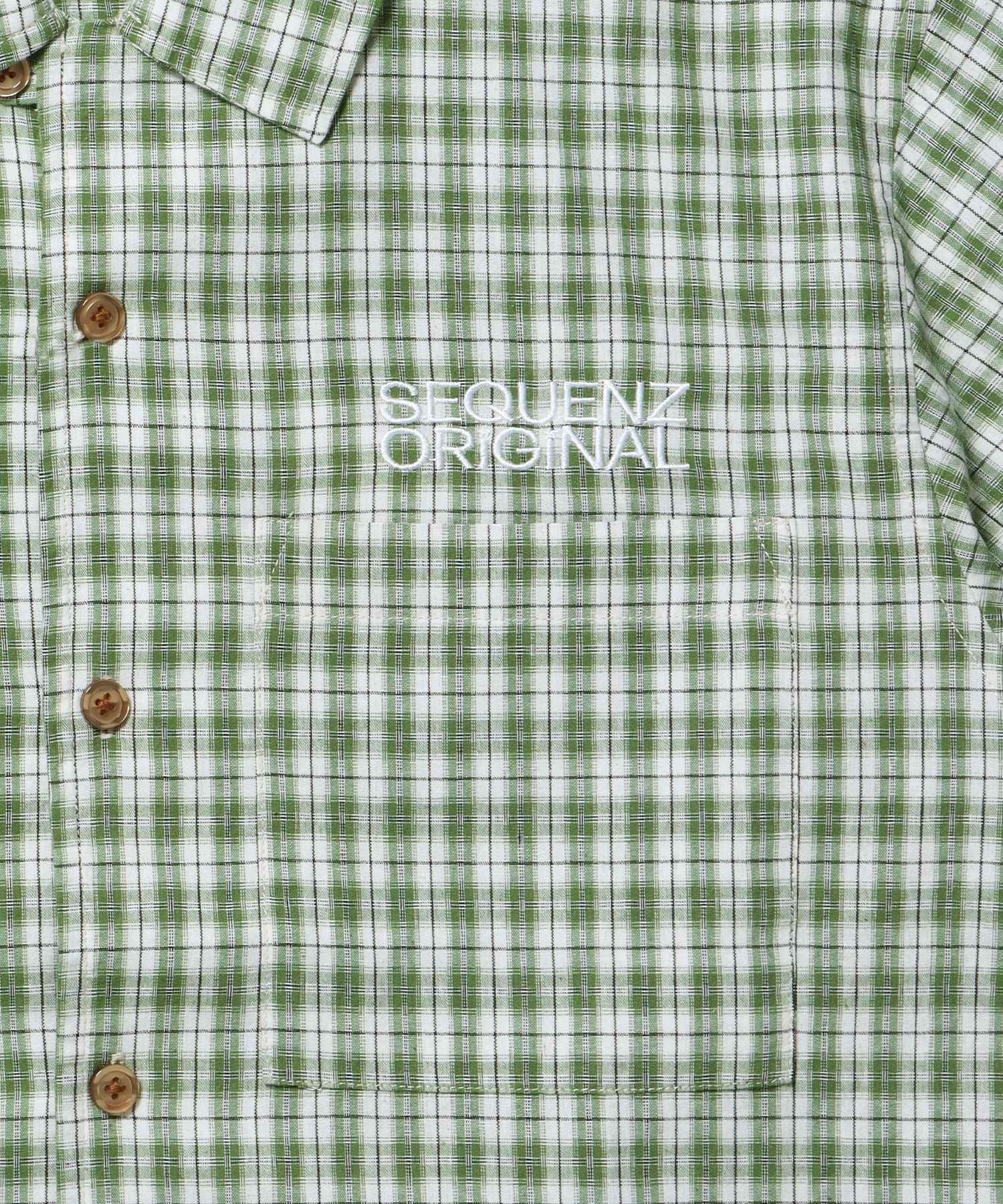 SQNZ APPLIQUE CHECK SHIRTS / シャツ ショート丈 チェック 半袖 刺繍 グリーン