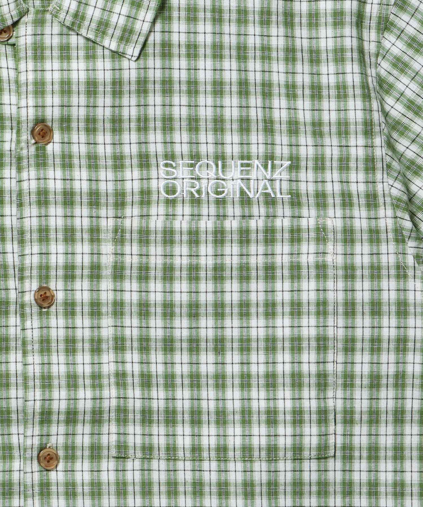 SQNZ APPLIQUE CHECK SHIRTS / シャツ ショート丈 チェック 半袖 刺繍 グリーン