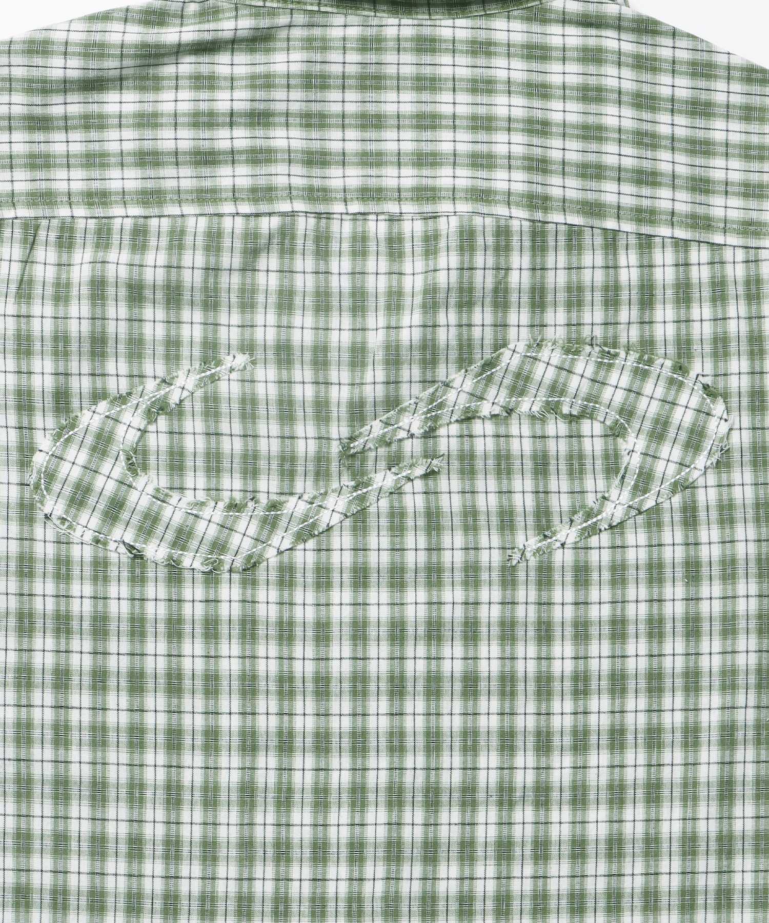 SQNZ APPLIQUE CHECK SHIRTS / シャツ ショート丈 チェック 半袖 刺繍 グリーン