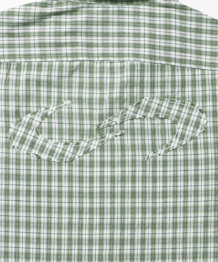SQNZ APPLIQUE CHECK SHIRTS / シャツ ショート丈 チェック 半袖 刺繍 グリーン