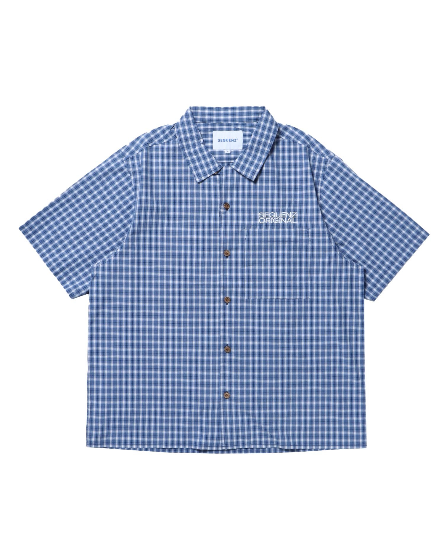 【SEQUENZ(シークエンズ)】SQNZ APPLIQUE CHECK SHIRTS / シャツ チェック 半袖 レギュラーカラー 刺繍 ブルー