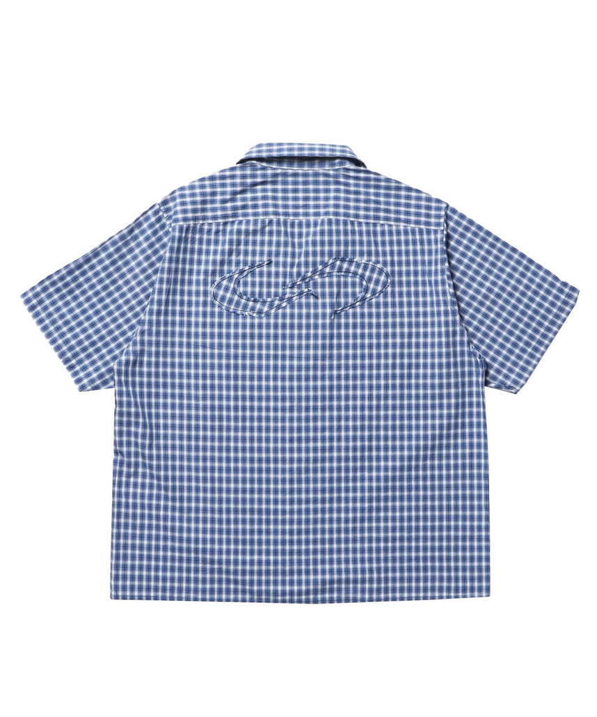 SQNZ APPLIQUE CHECK SHIRTS / シャツ ショート丈 チェック 半袖 刺繍 ブルー