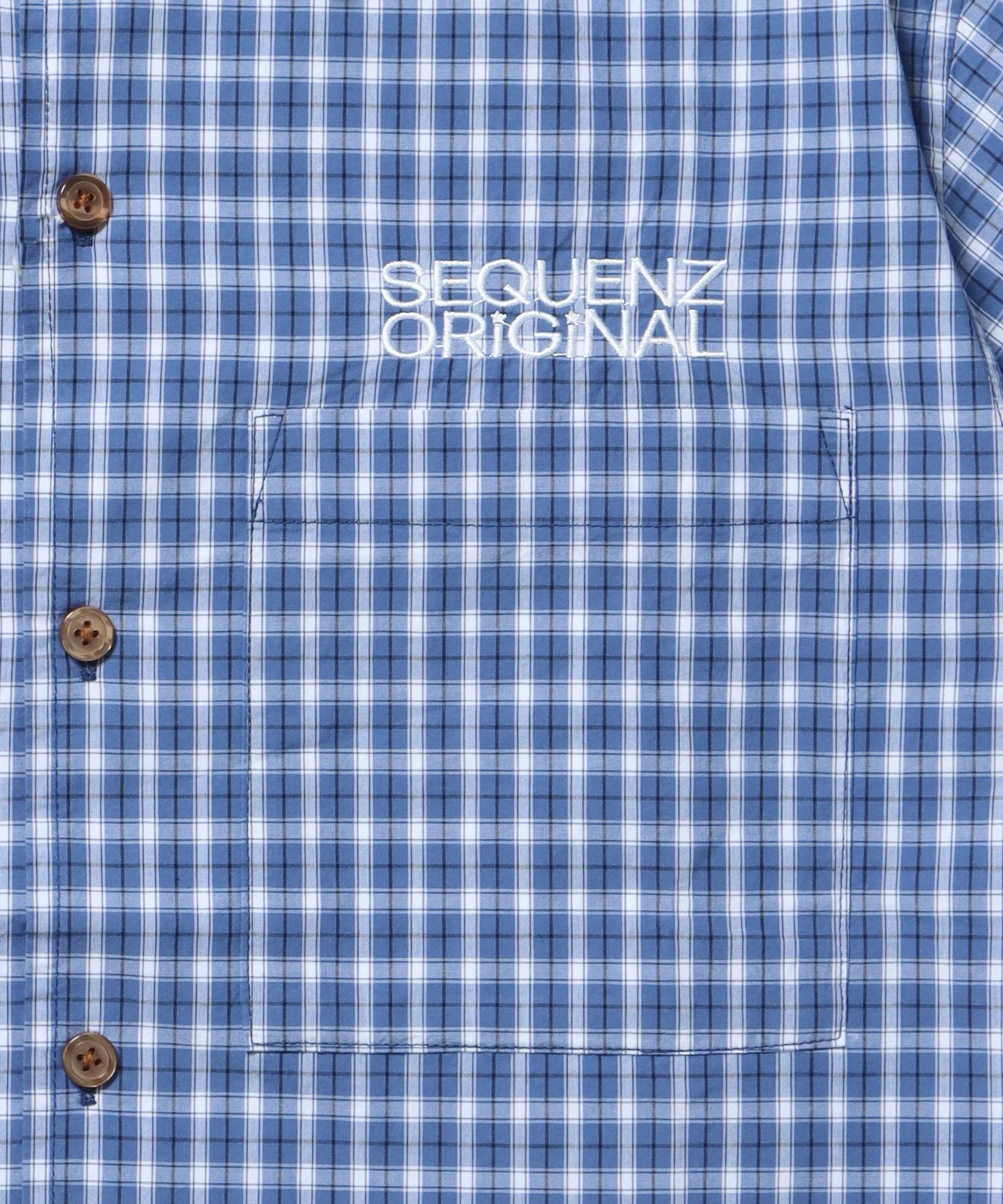 SQNZ APPLIQUE CHECK SHIRTS / シャツ ショート丈 チェック 半袖 刺繍 ブルー