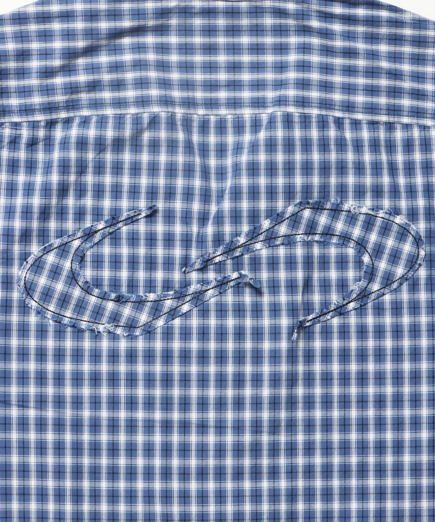 SQNZ APPLIQUE CHECK SHIRTS / シャツ ショート丈 チェック 半袖 刺繍 ブルー