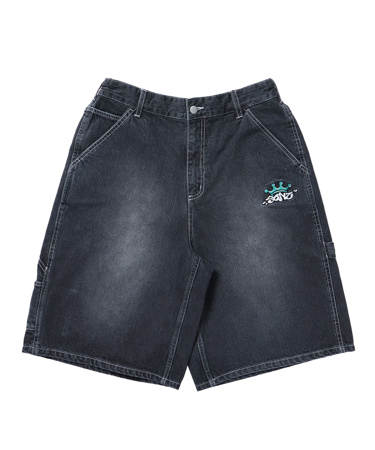 【SEQUENZ(シークエンズ)】BACK EMB. SHORT DENIM / デニム パンツ 半ズボン ショーツ ワンポイント 刺繍 ブラック