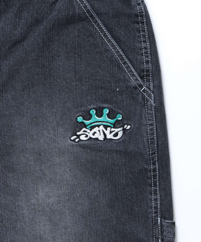 BACK EMB. SHORT DENIM / デニム パンツ 半ズボン ショーツ ワンポイント 刺繍 ブラック