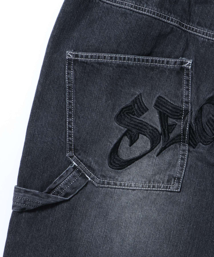 BACK EMB. SHORT DENIM / デニム パンツ 半ズボン ショーツ ワンポイント 刺繍 ブラック