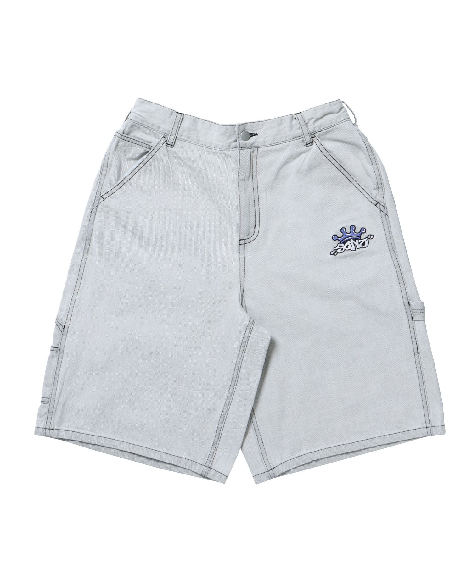 【SEQUENZ(シークエンズ)】BACK EMB. SHORT DENIM / デニム パンツ 半ズボン ショーツ ワンポイント 刺繍 ライトグレー