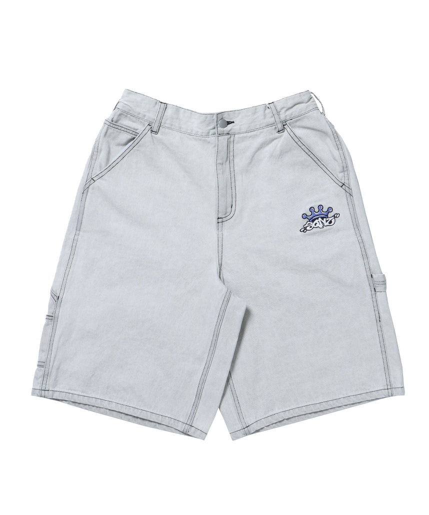 【SEQUENZ(シークエンズ)】BACK EMB. SHORT DENIM / デニム パンツ 半ズボン ショーツ ワンポイント 刺繍 ライトグレー