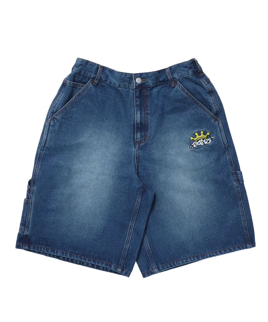 【SEQUENZ(シークエンズ)】BACK EMB. SHORT DENIM / デニム パンツ 半ズボン ショーツ ワンポイント 刺繍 ネイビー