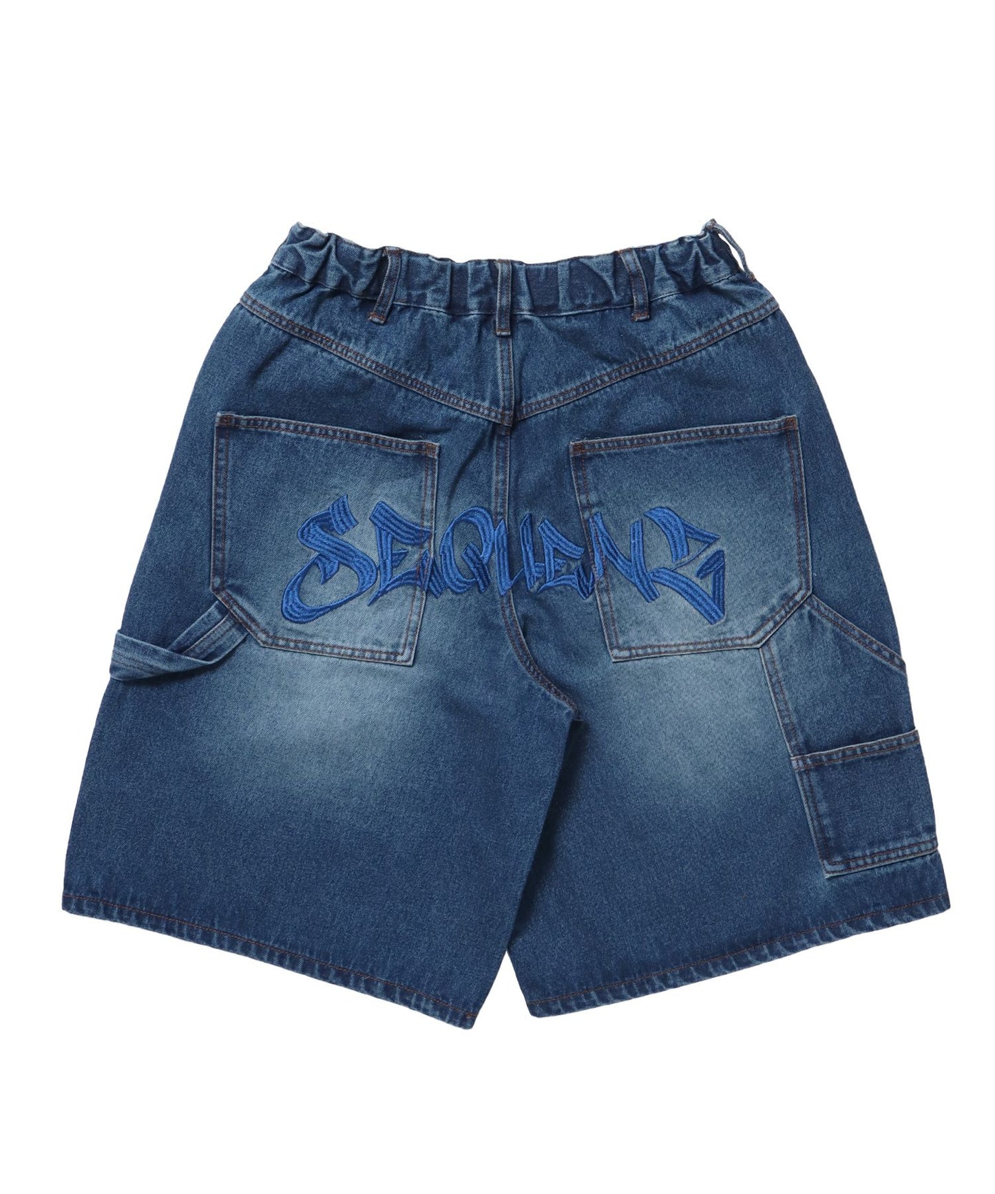 【SEQUENZ(シークエンズ)】BACK EMB. SHORT DENIM / デニム パンツ 半ズボン ショーツ ワンポイント 刺繍 ネイビー