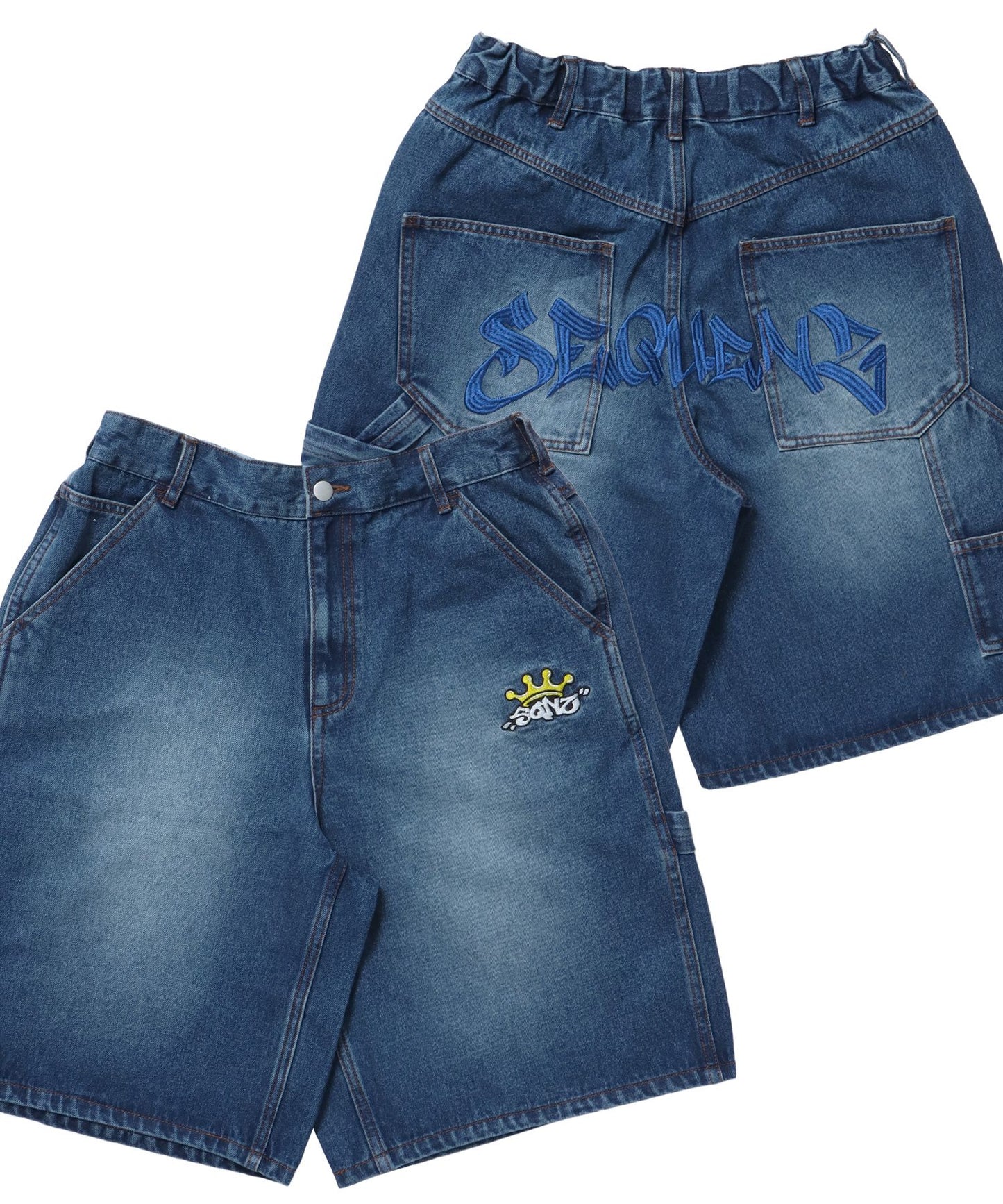 【SEQUENZ(シークエンズ)】BACK EMB. SHORT DENIM / デニム パンツ 半ズボン ショーツ ワンポイント 刺繍 ネイビー