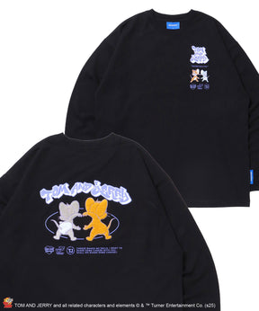 TJ JERRY AND TUFFY L/S TEE / トムとジェリー Tシャツ 長袖 クルーネック ロンT ワンポイント 刺繍 ブラック