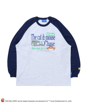 TJ FUNNY FUNNY RAGLAN L/S TEE / Tシャツ 長袖 クルーネック ロンT ワンポイント 刺繍 ネイビー