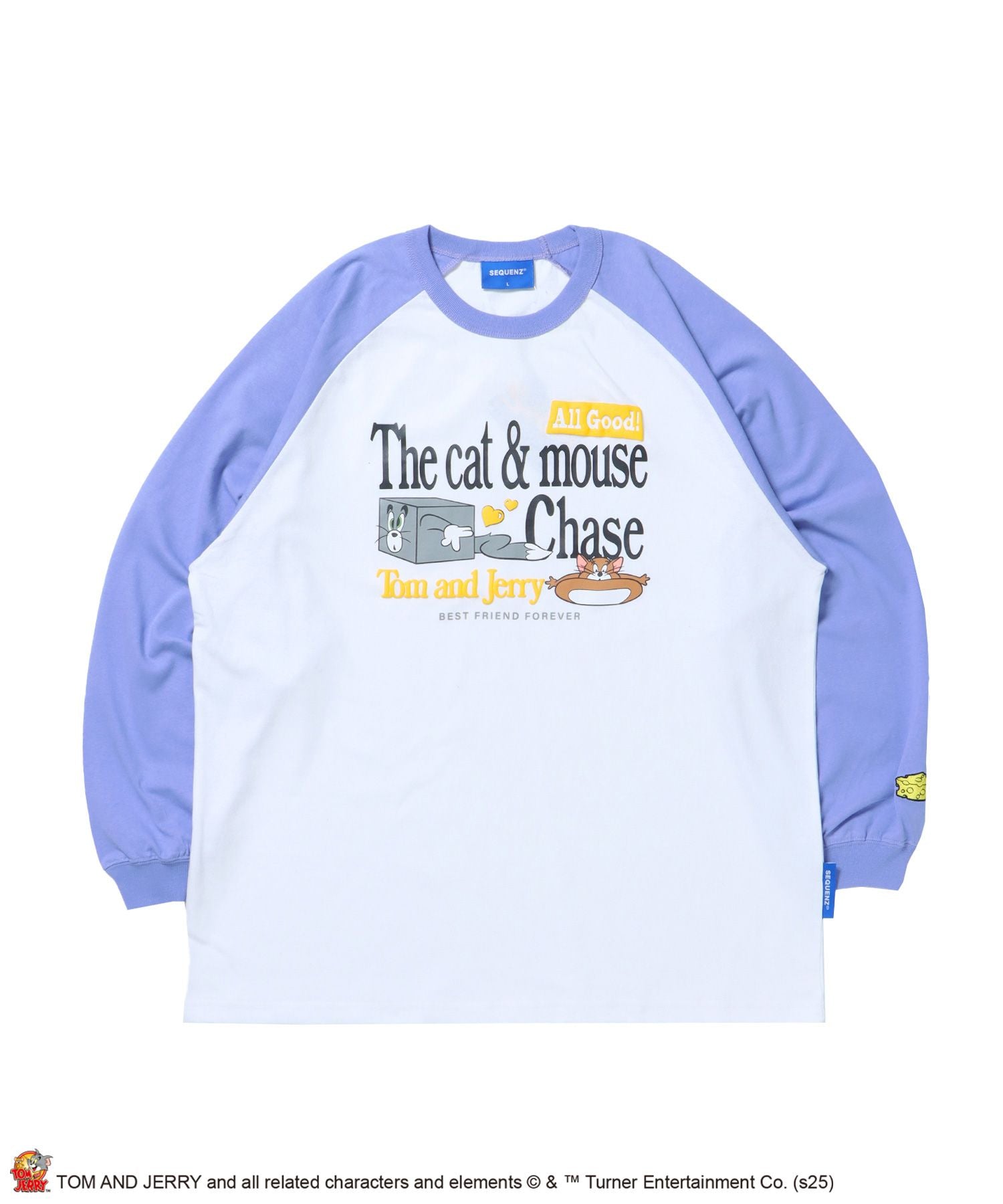 【SEQUENZ(シークエンズ)】TJ FUNNY FUNNY RAGLAN L/S TEE / Tシャツ 長袖 クルーネック ロンT ワンポイント 刺繍 パープル