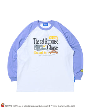 TJ FUNNY FUNNY RAGLAN L/S TEE / Tシャツ 長袖 クルーネック ロンT ワンポイント 刺繍 パープル