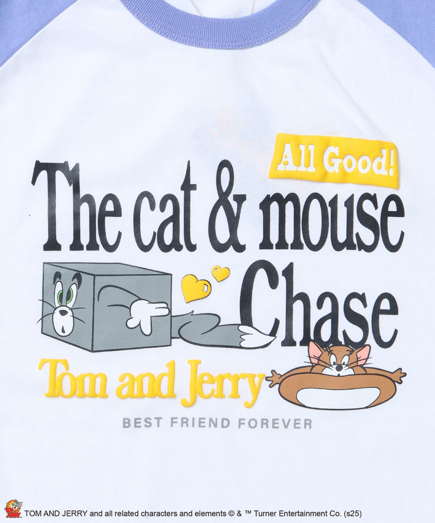 TJ FUNNY FUNNY RAGLAN L/S TEE / Tシャツ 長袖 クルーネック ロンT ワンポイント 刺繍 パープル