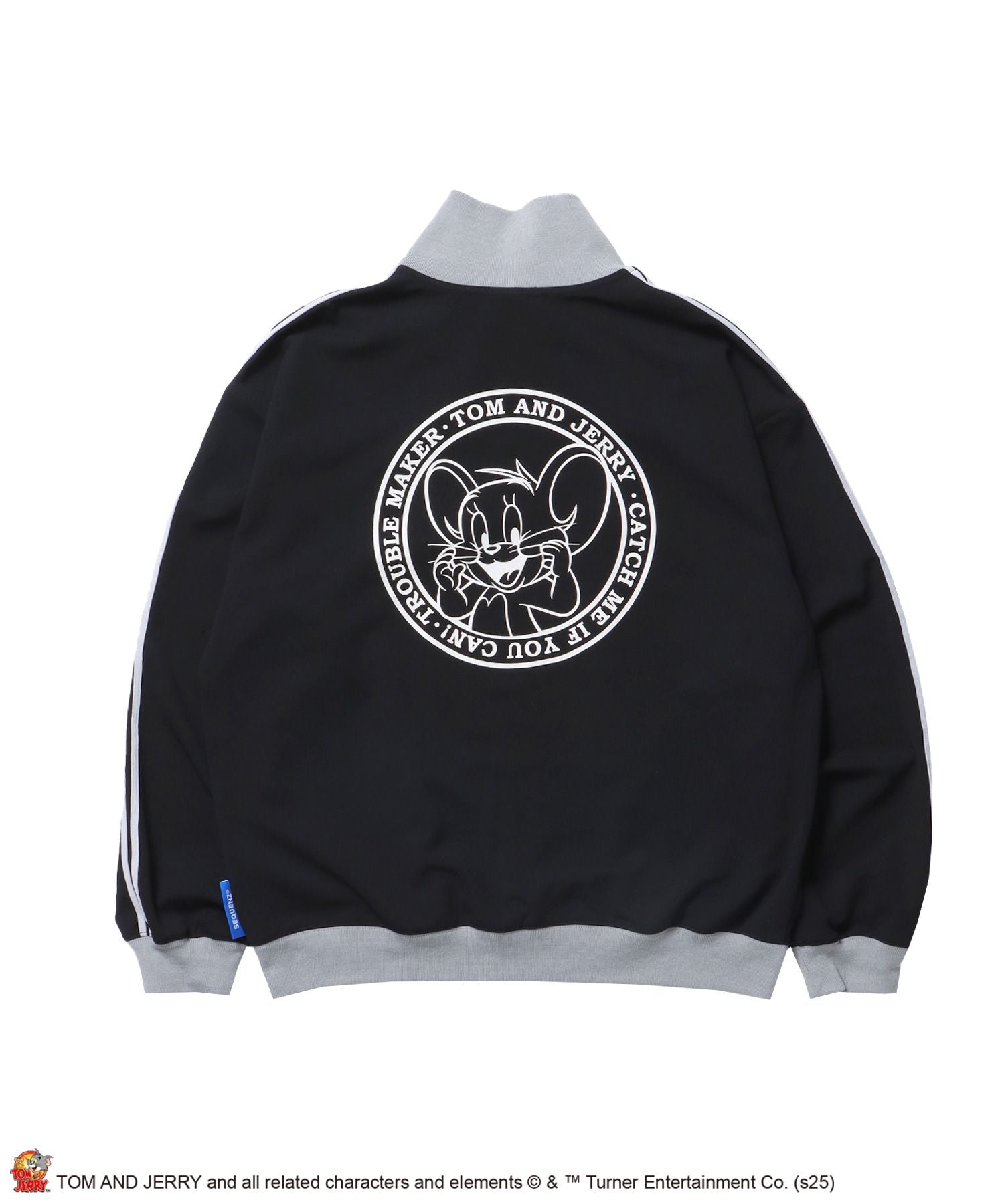 【SEQUENZ(シークエンズ)】TJ CIRCLE LOGO TRACK JACKET / トムとジェリー ジャージ フルジップ ジャケット 刺繍 ブラック