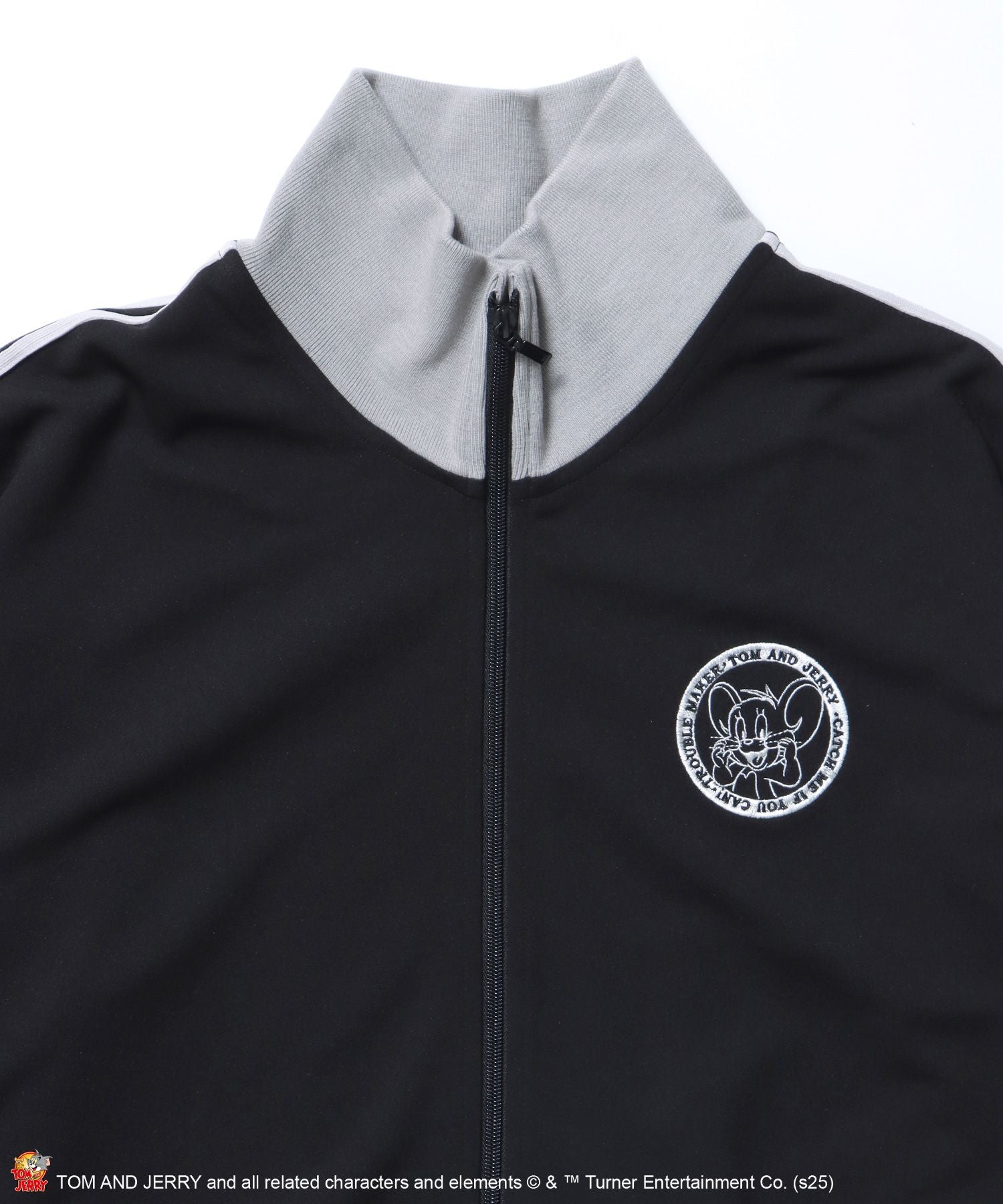 TJ CIRCLE LOGO TRACK JACKET / トムとジェリー ジャージ フルジップ ジャケット 刺繍 ブラック