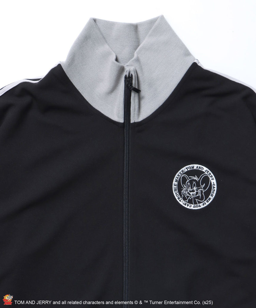 TJ CIRCLE LOGO TRACK JACKET / トムとジェリー ジャージ フルジップ ジャケット 刺繍 ブラック