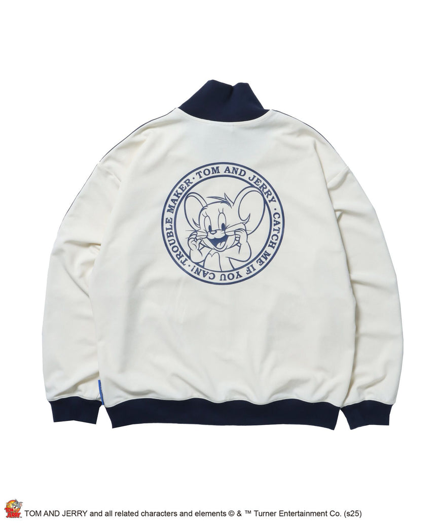 【SEQUENZ(シークエンズ)】TJ CIRCLE LOGO TRACK JACKET / トムとジェリー ジャージ フルジップ ジャケット 刺繍 オフホワイト