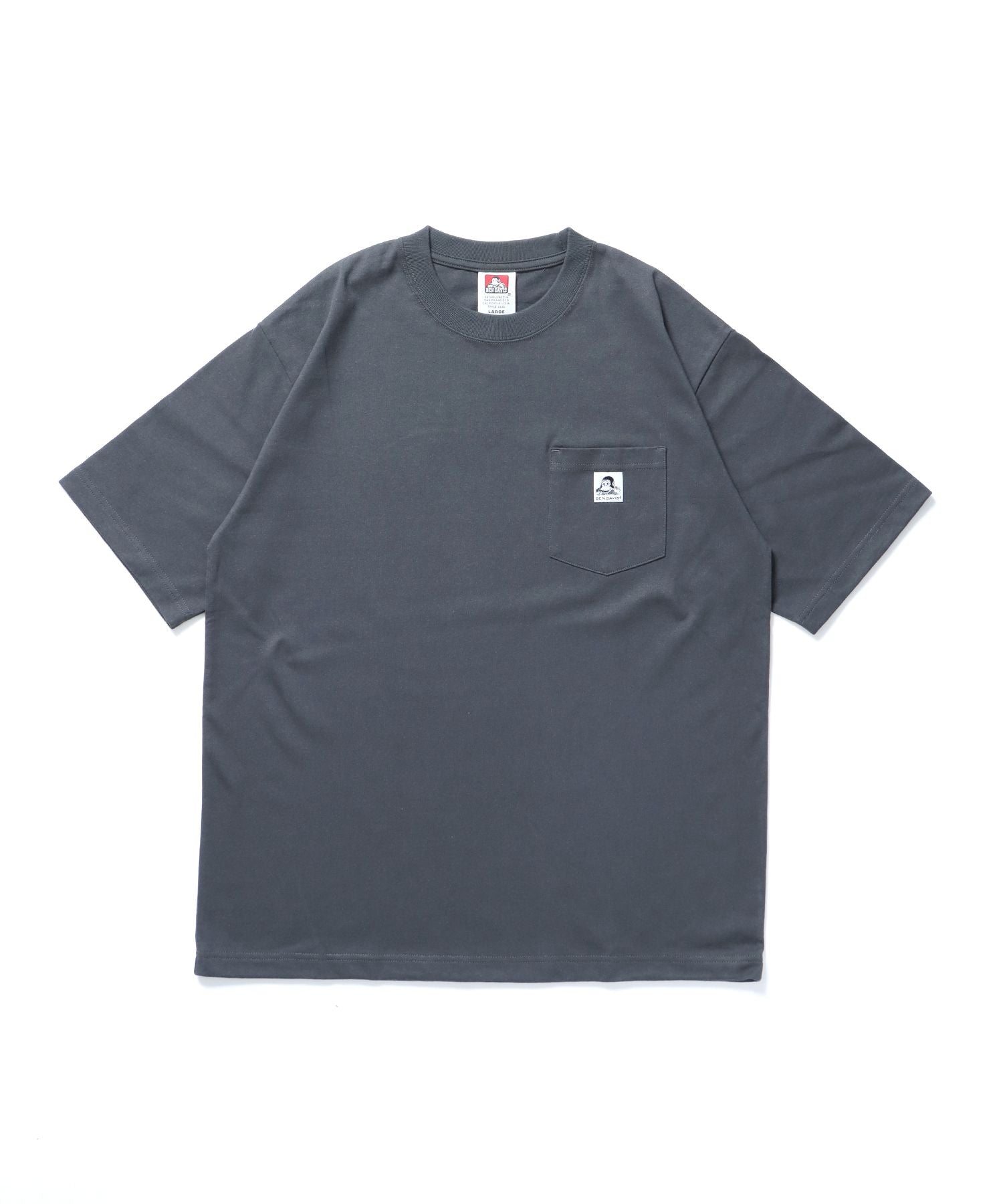 【BEN DAVIS(ベンデイビス)】BIG POCKET TEE / ポケット 半袖 ワンポイント ワイドシルエット ヘビーウエイト クルーネック チャコール