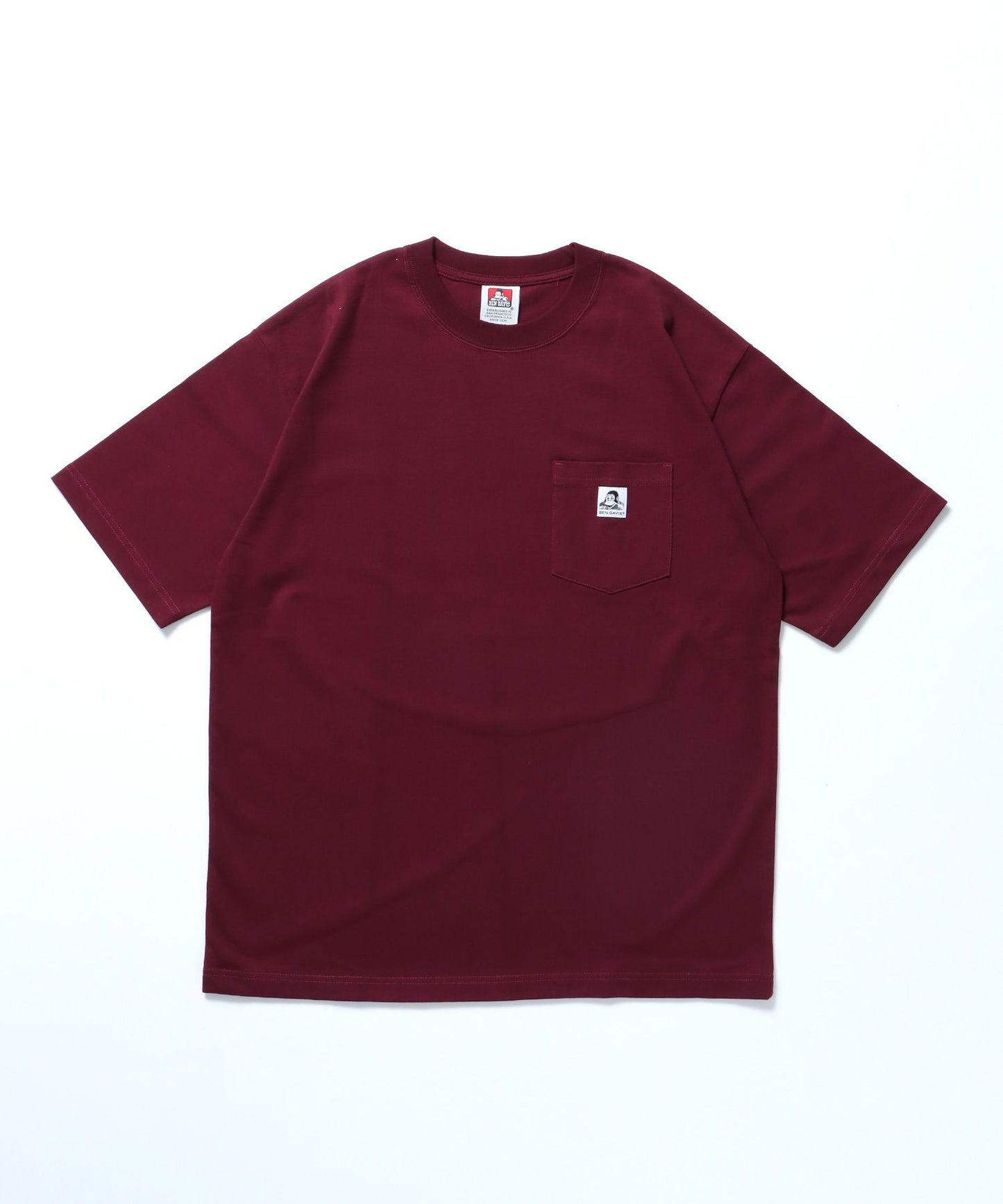 【BEN DAVIS(ベンデイビス)】BIG POCKET TEE / ポケット 半袖 ワンポイント ワイドシルエット ヘビーウエイト クルーネック ワイン