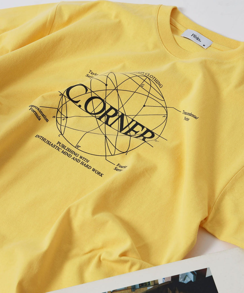 【FFEIN(フェイン)】サークルアート線画プリントTシャツ / 男女兼用 レギュラーサイズ ワンポイント シンプル アートT イエロー