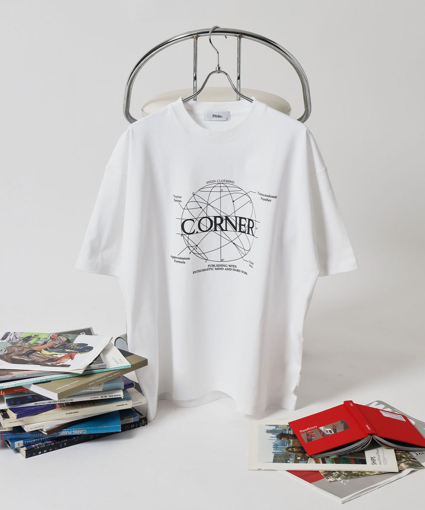 【FFEIN(フェイン)】サークルアート線画プリントTシャツ / 男女兼用 レギュラーサイズ ワンポイント シンプル アートT ホワイト