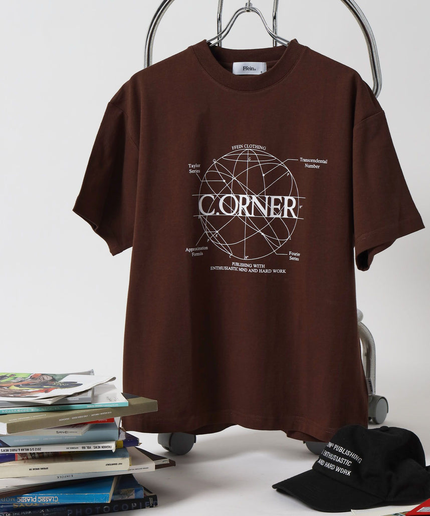 【FFEIN(フェイン)】サークルアート線画プリントTシャツ / 男女兼用 レギュラーサイズ ワンポイント シンプル アートT ブラウン