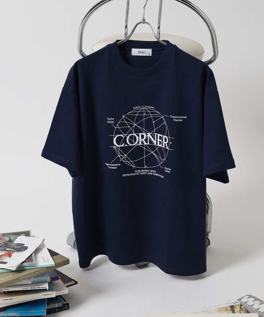 【FFEIN(フェイン)】サークルアート線画プリントTシャツ / 男女兼用 レギュラーサイズ ワンポイント シンプル アートT ネイビー