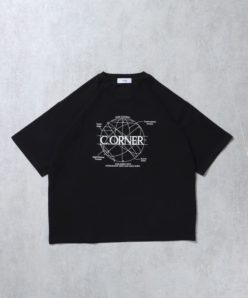 【FFEIN(フェイン)】サークルアート線画プリントTシャツ / 男女兼用 レギュラーサイズ ワンポイント シンプル アートT ブラック