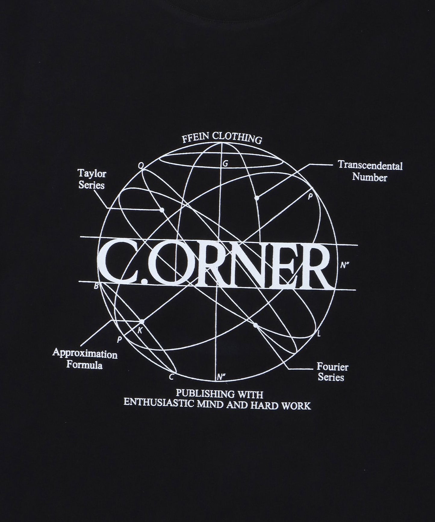 サークルアート線画プリントTシャツ / 男女兼用 レギュラーサイズ ワンポイント シンプル アートT ブラック