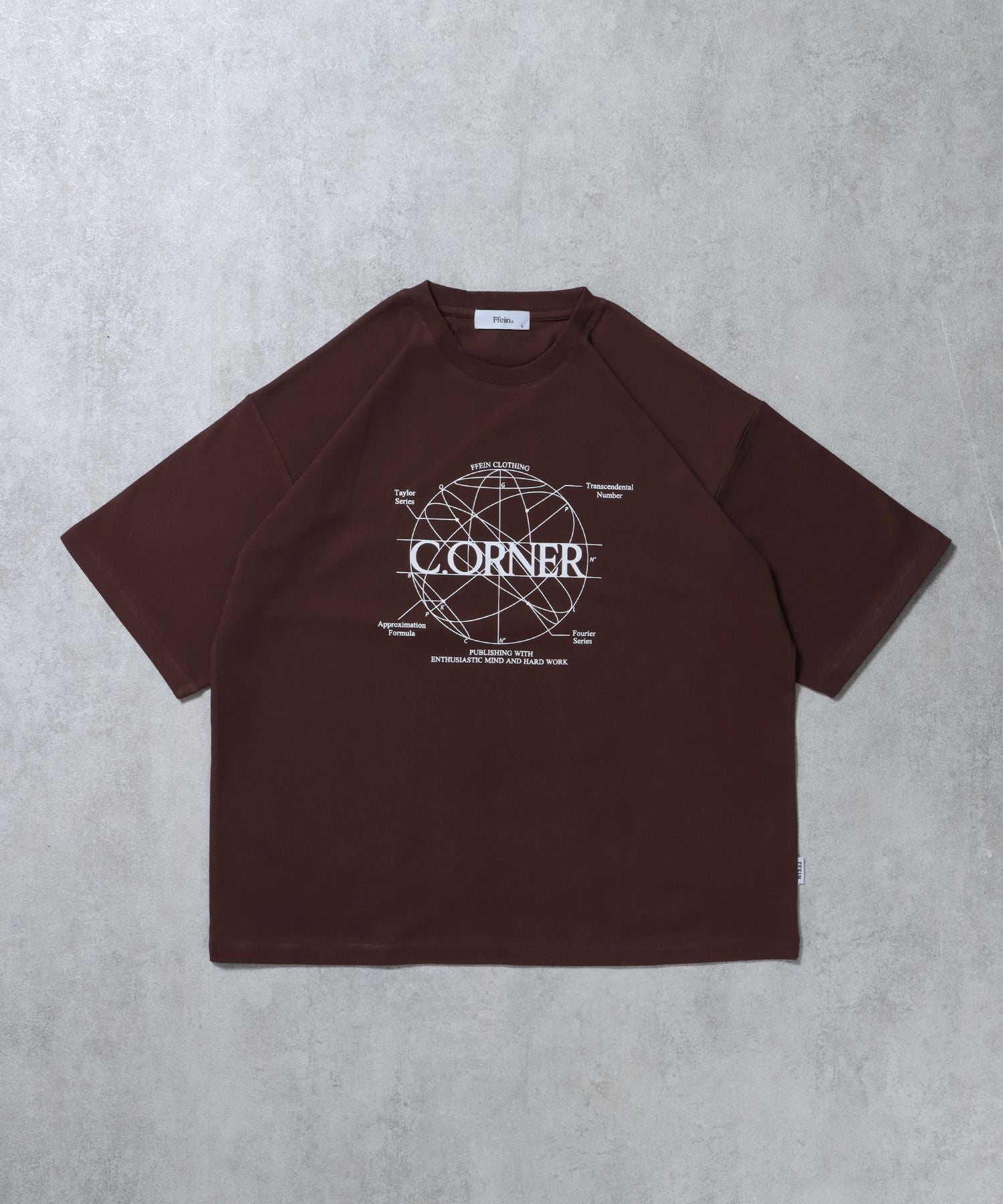 【FFEIN(フェイン)】サークルアート線画プリントTシャツ / 男女兼用 レギュラーサイズ ワンポイント シンプル アートT ブラウン
