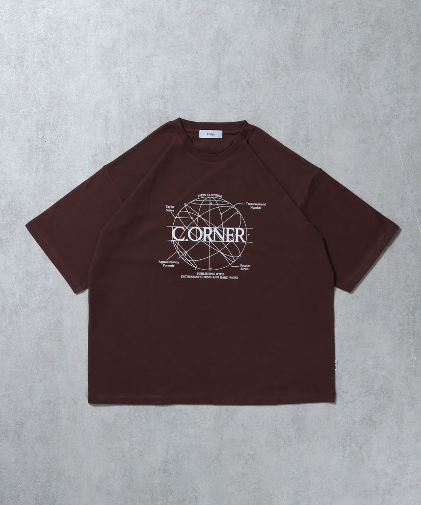 【FFEIN(フェイン)】サークルアート線画プリントTシャツ / 男女兼用 レギュラーサイズ ワンポイント シンプル アートT ブラウン