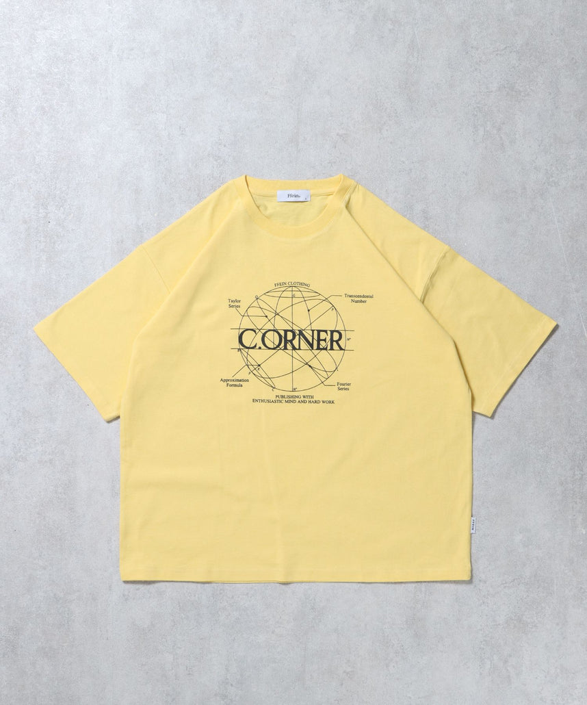 サークルアート線画プリントTシャツ / 男女兼用 レギュラーサイズ ワンポイント シンプル アートT イエロー