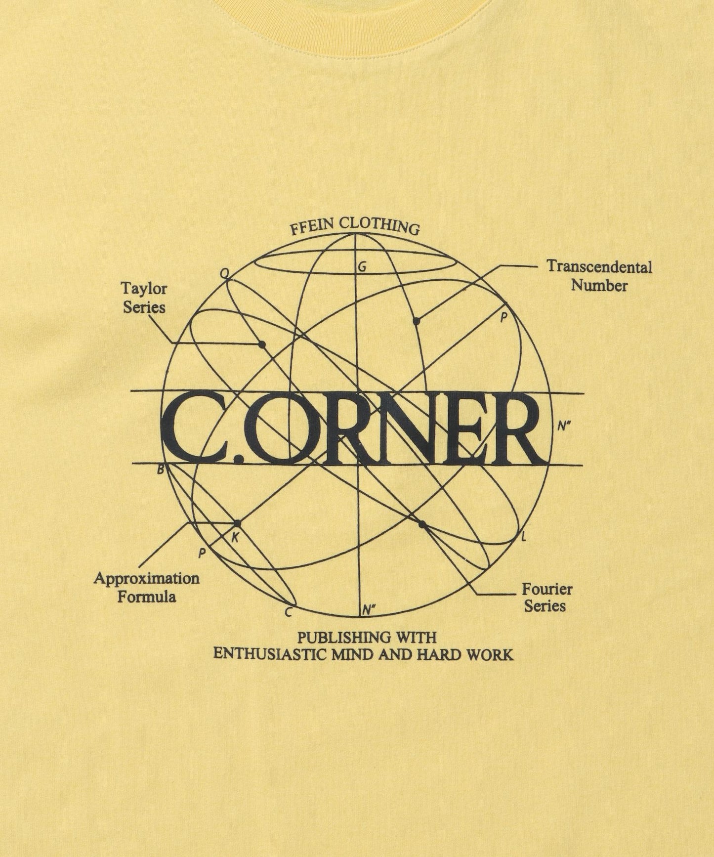 サークルアート線画プリントTシャツ / 男女兼用 レギュラーサイズ ワンポイント シンプル アートT イエロー