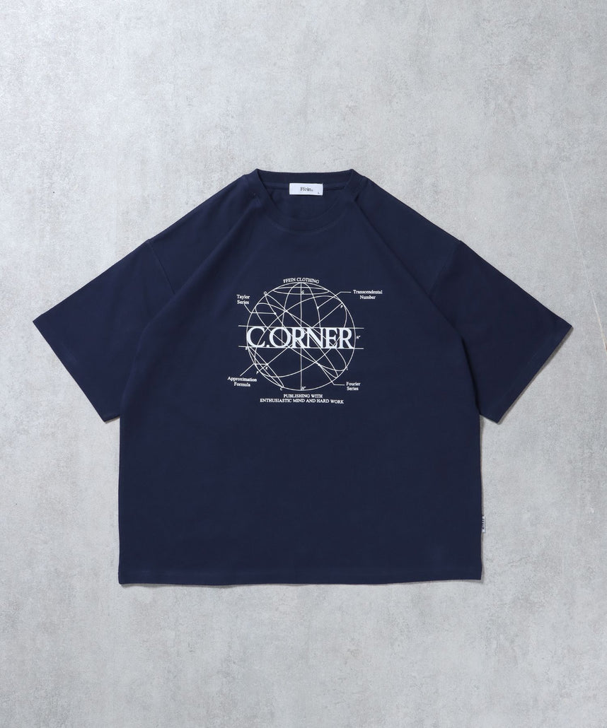 【FFEIN(フェイン)】サークルアート線画プリントTシャツ / 男女兼用 レギュラーサイズ ワンポイント シンプル アートT ネイビー