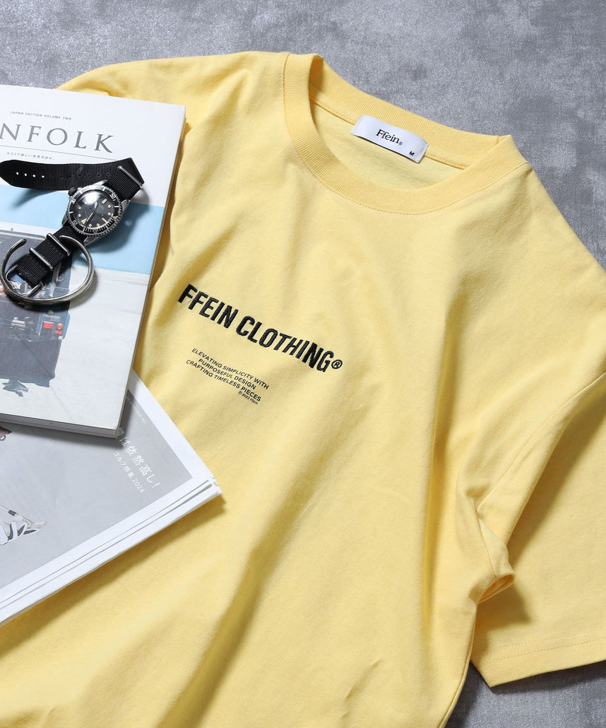 【FFEIN(フェイン)】ワンポイントセンター刺繍ロゴTシャツ / Tシャツ クルーネック 半袖 刺繍 イエロー