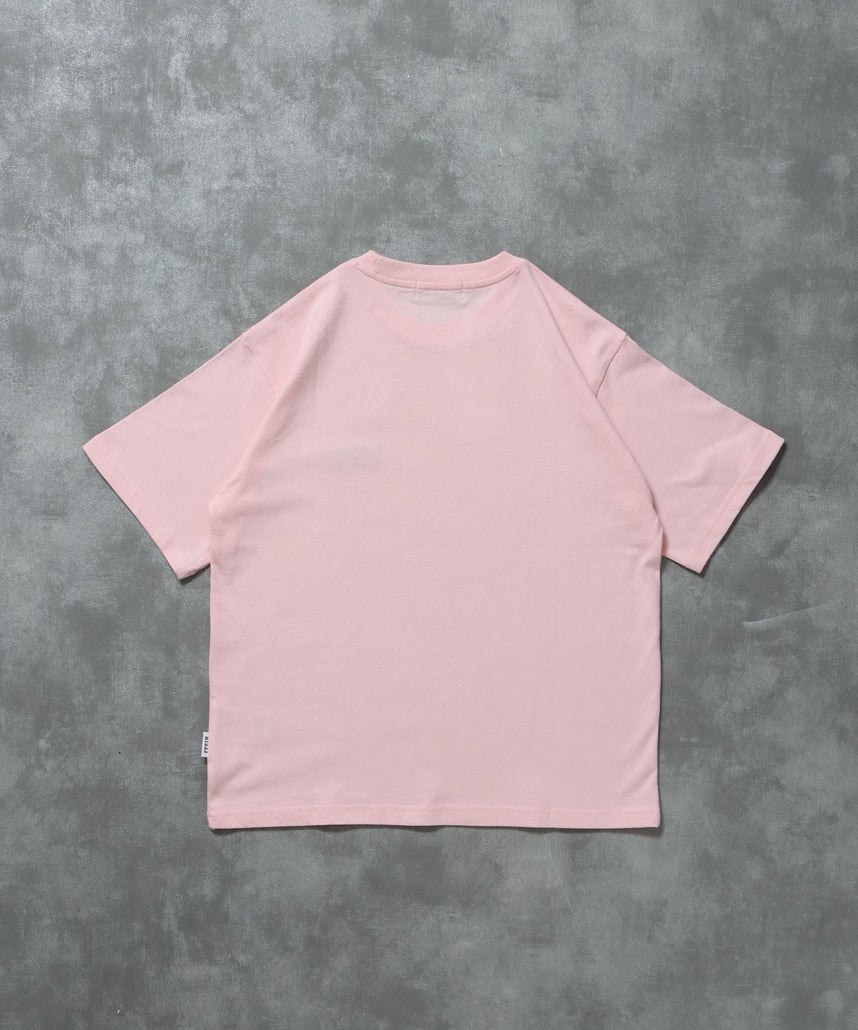 ワンポイント刺繍ショート丈Tシャツ / Tシャツ 短丈 クルーネック 半袖 刺繍 ワンポイント ピンク
