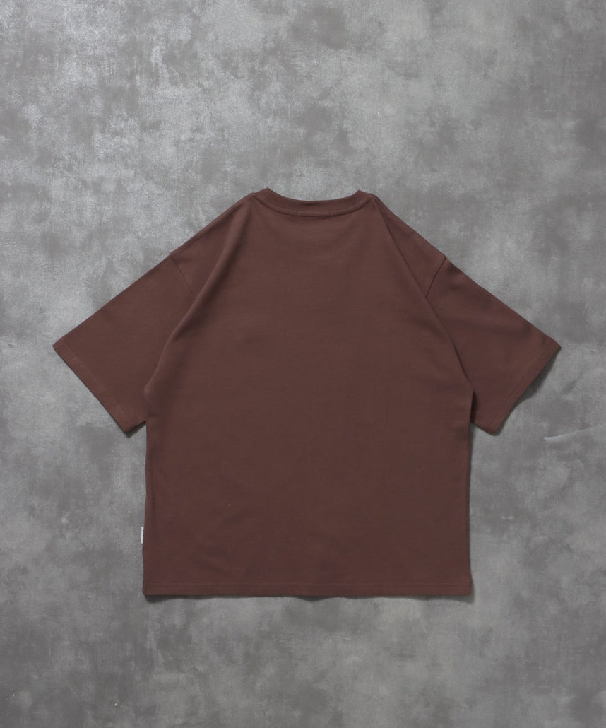 ワンポイント刺繍ショート丈Tシャツ / Tシャツ 短丈 クルーネック 半袖 刺繍 ワンポイント モカ