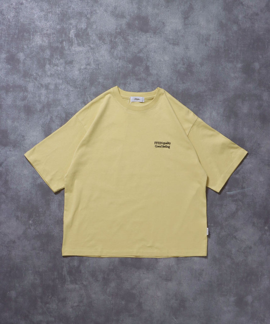 【FFEIN(フェイン)】ワンポイント刺繍ショート丈Tシャツ / Tシャツ 短丈 クルーネック 半袖 刺繍 ワンポイント レモンイエロー