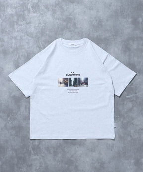 フォトプリントショート丈Tシャツ / Tシャツ 短丈 クルーネック 半袖 ショート丈 アッシュグレー