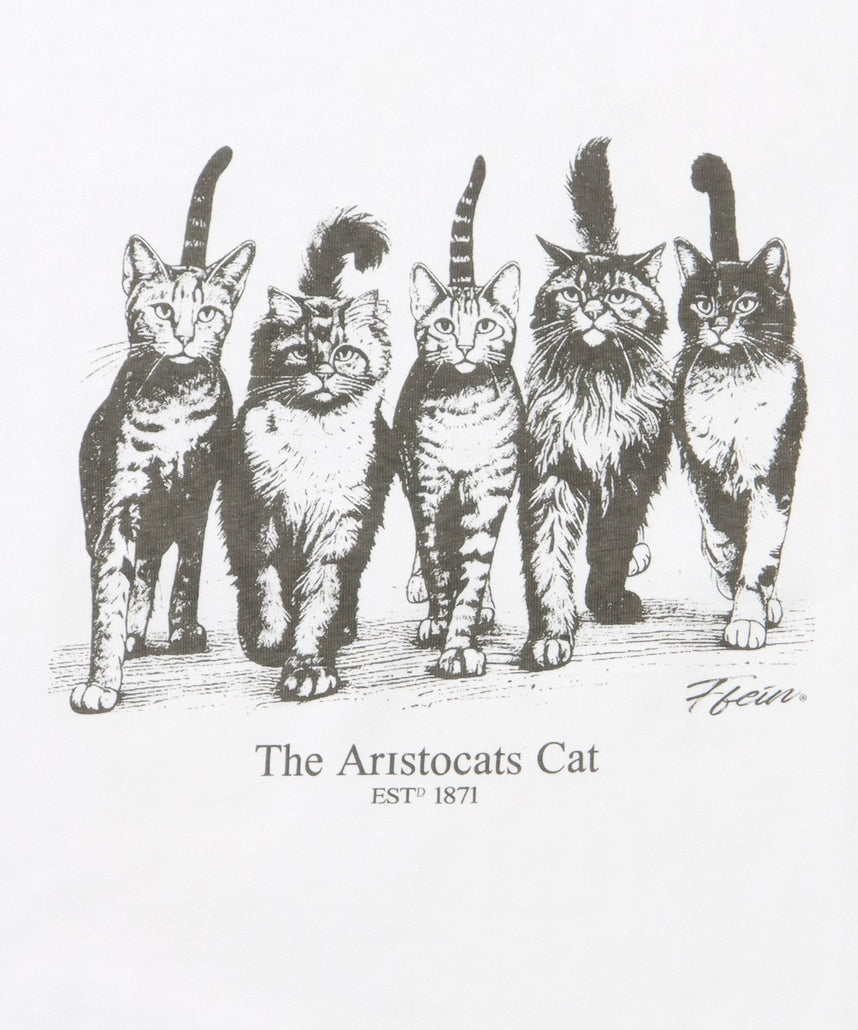 キャットクラブTシャツ / 両面プリント Tシャツ 短丈 クルーネック 半袖 アニマル キャット ホワイト