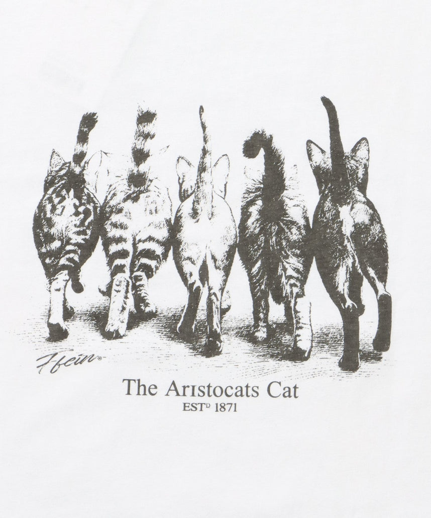 キャットクラブTシャツ / 両面プリント Tシャツ 短丈 クルーネック 半袖 アニマル キャット ホワイト