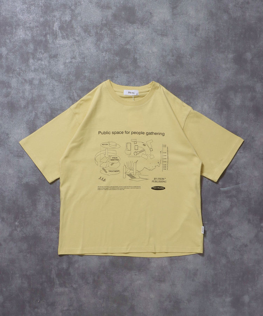 【FFEIN(フェイン)】グラフィックショート丈Tシャツ/ Tシャツ クルーネック 半袖 プリント 【短丈】 レモンイエロー