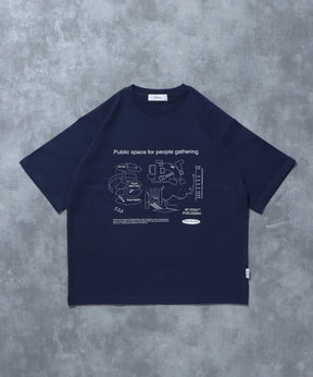 グラフィックショート丈Tシャツ / Tシャツ 短丈 クルーネック 半袖 ショート丈 ネイビー