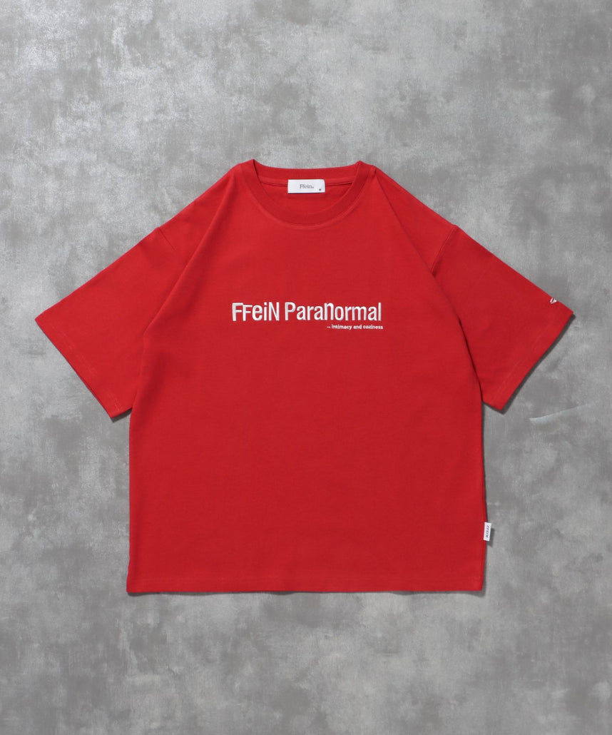【FFEIN(フェイン)】センターロゴ刺繍ショート丈Tシャツ / Tシャツ 短丈 クルーネック 半袖 ショート丈 刺繍 レッド