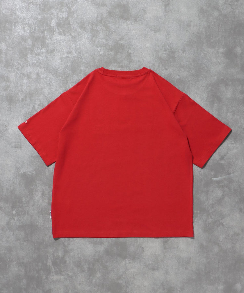 センターロゴ刺繍ショート丈Tシャツ / Tシャツ 短丈 クルーネック 半袖 ショート丈 刺繍 レッド