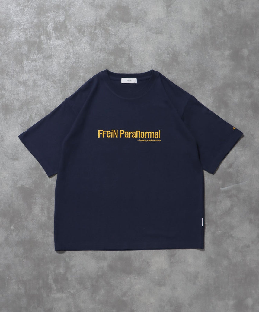【FFEIN(フェイン)】センターロゴ刺繍ショート丈Tシャツ / Tシャツ 短丈 クルーネック 半袖 ショート丈 刺繍 ネイビー